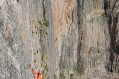 Bill Deakin on Pitch 3 of the Casual Route, Diamond Face, Longs Peak with Chasm View behind. September2019