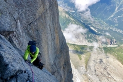 Will Harris topping out Martinetti Crack, Dru North Face. Summer 2019
