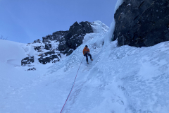 Andy Stewart rappelling off Cockpit Botnvatnet Buttress, Norway