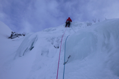 Kevin Wheeler leading on our route, Botnvatnet Buttress, Norway